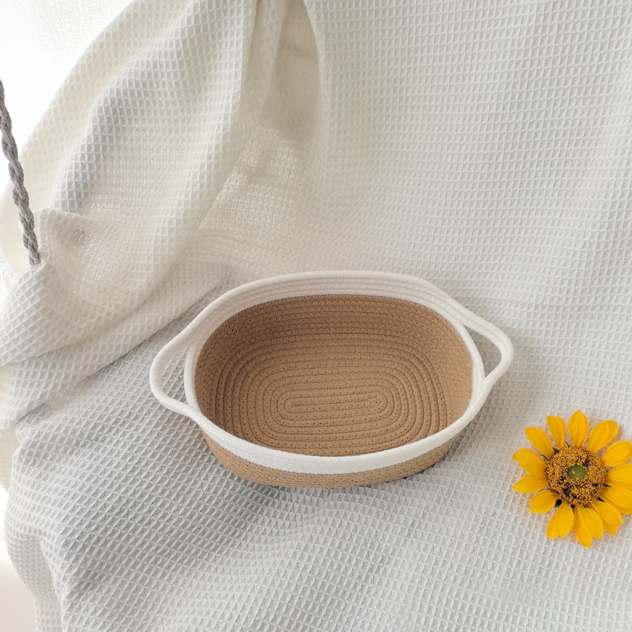 Cesta de almacenamiento Cesta de almacenamiento Cesta de almacenamiento de mano ovalada de juguete de bocadillos trenzados de cuerda de algodón