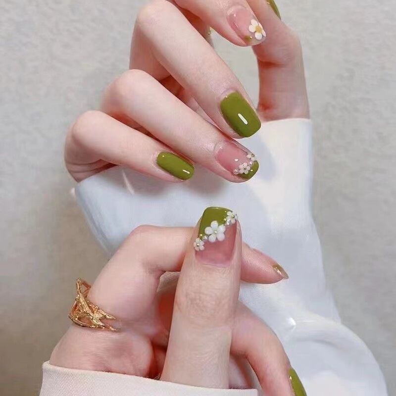 Wear Armor Handmade Spring and Summer New Style Fresh Green French Cherry Blossoms Reusable Nail Art Patch Finished Products