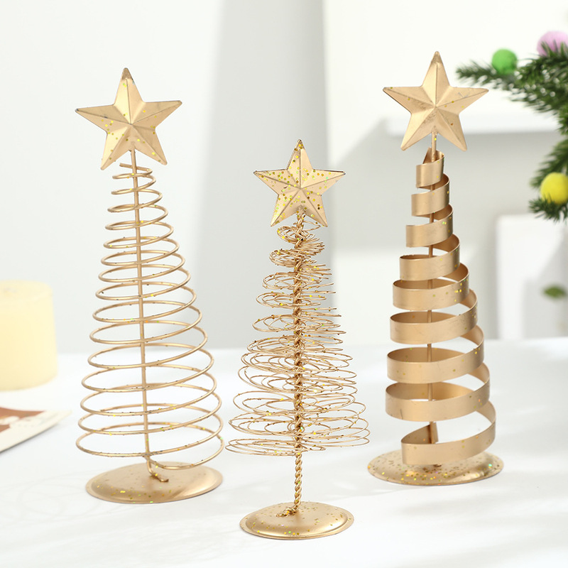 Amazon Christmas Ornaments Nordic Creative Iron Wire Tree Vintage Christmas Tree Desktop Decoration Golden Iron Art Holiday Decoration