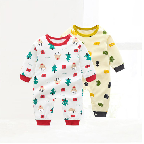 New Product Autumn/Winter Baby Long Sleeve onesie for infants, cartoon-style for spring/autumn, children's pure cotton crawling suit, one piece drop shipping