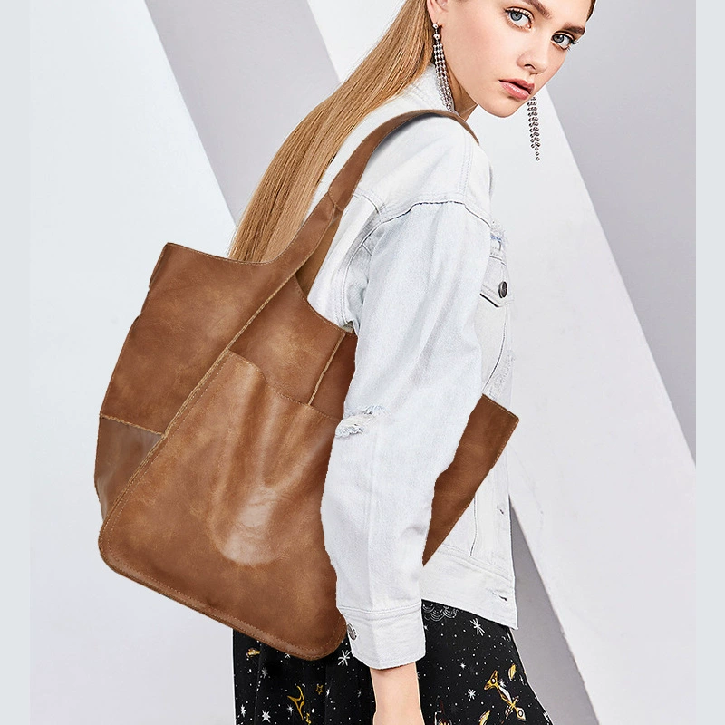 Capacious demi-season retro handheld one-shoulder bag, bag strap, European style, simple and elegant design