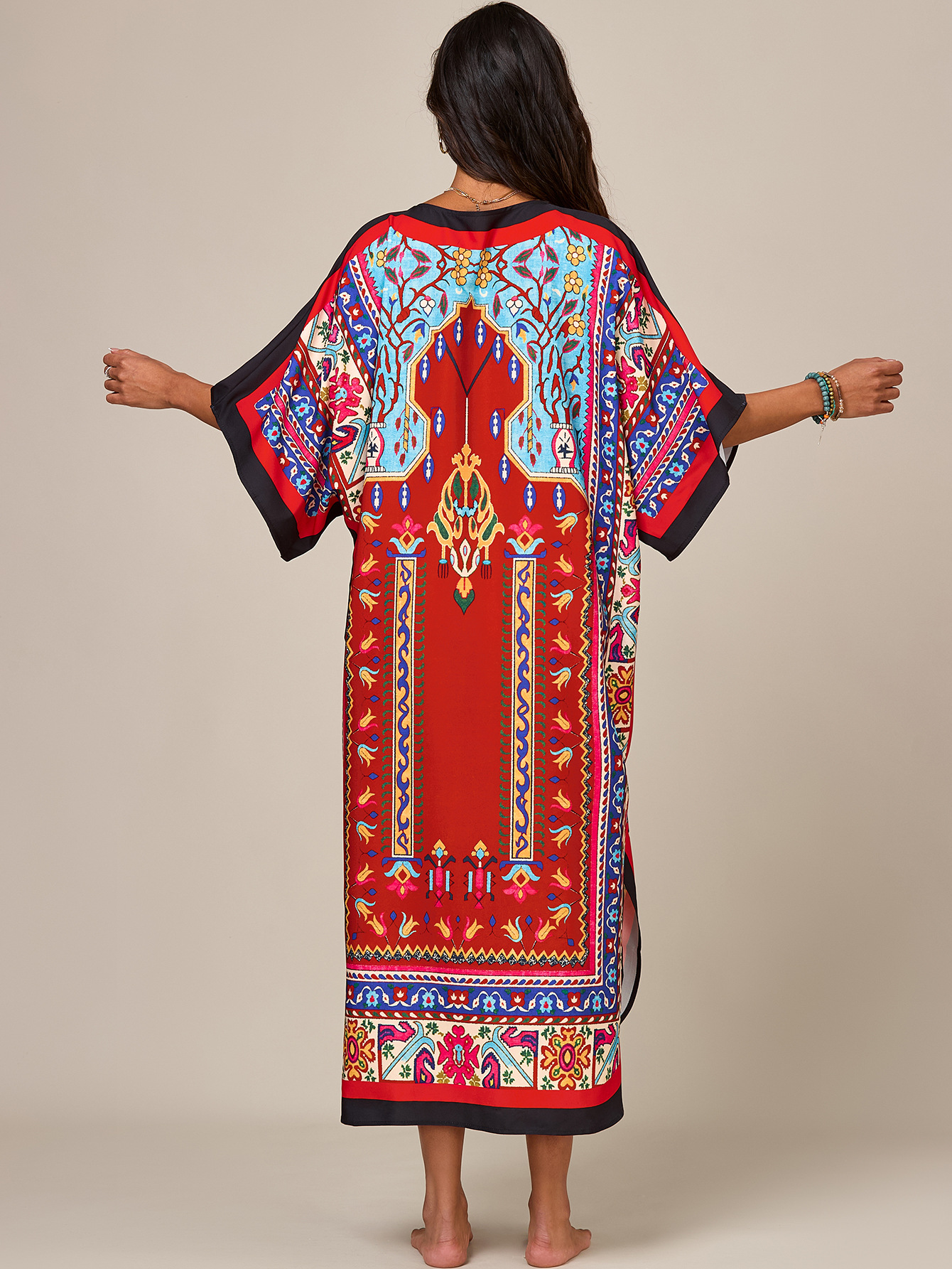 Blusa de playa europea y americana transfronteriza, impresión de posicionamiento, estilo étnico, túnica de Oriente Medio, vestido de comercio exterior suelto de gran tamaño 1011