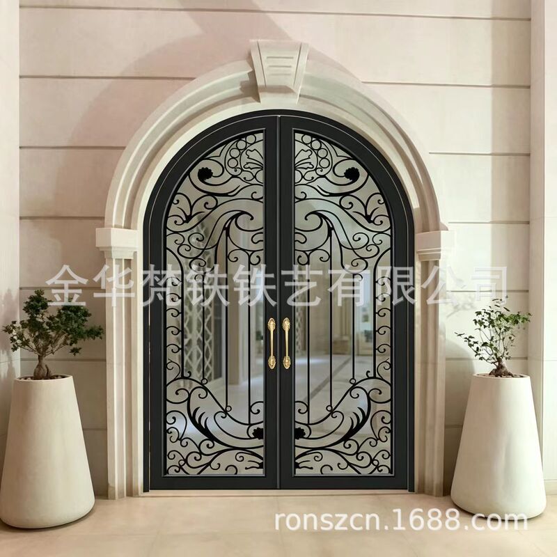 Double-leaf wrought iron gate, forged villa entrance door, courtyard garden door, wholesale manufacturer for rural self-built houses Double-leaf wrought iron gate, forged villa entrance door, courtyard garden door, wholesale manufacturer for rural self-built houses