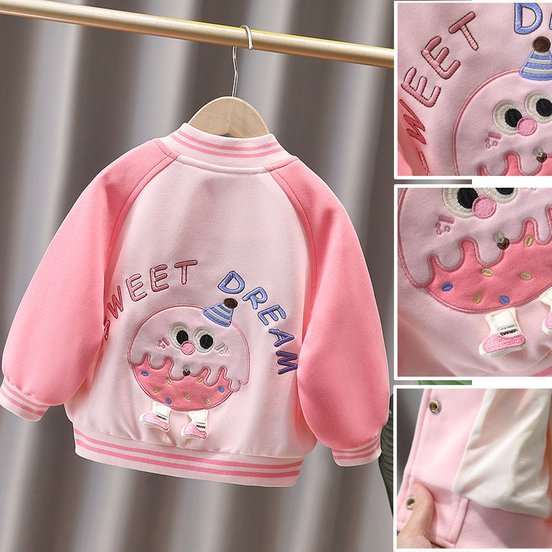 Girls' Spring and Autumn Jacket 2025 New Spring Outfit Baby Girl Stylish Baseball Jacket Outerwear Trendy Top