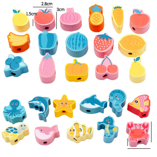 Wooden beaded toy children's educational diy beaded material early education intelligence infant baby threading toy