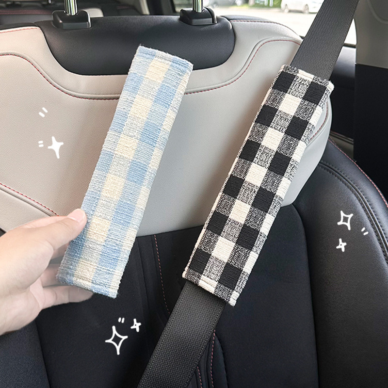 ブルーレイン シンプルな安全ベルト ショルダープロテクター かわいいチェック柄 車用 快適な首を締め付けないショルダープロテクター インターネットセレブ 車内用品|undefined