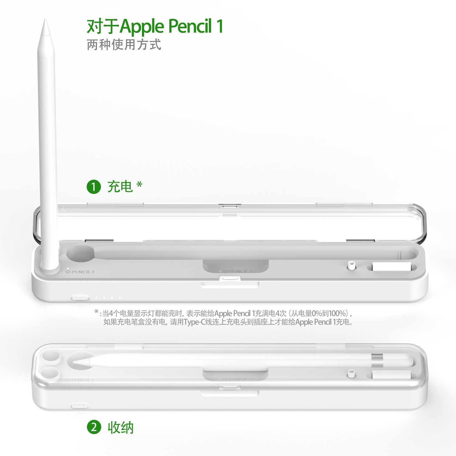 P2 dos-en-uno cargador inalámbrico para la pluma de la generación de Apple dos-en-uno caja de carga inalámbrica de la pluma