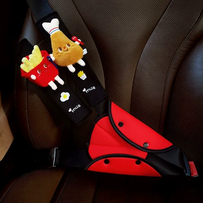 Fleece Parent-Child Outfit/Three-Piece Set Car Child Seat Belt Adjuster Baby Shoulder Protector Accessories Limiter Shoulder (Seat belt shoulder pad) - velvet-big-french-fries-chicken-legs-parent-child-outfit-seat-belt-auxiliary-accessories