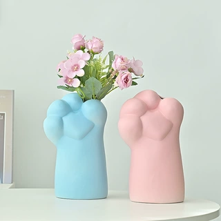 现代简约家居猫咪猫爪艺术陶瓷高级手花瓶装饰工艺品创意客厅摆件