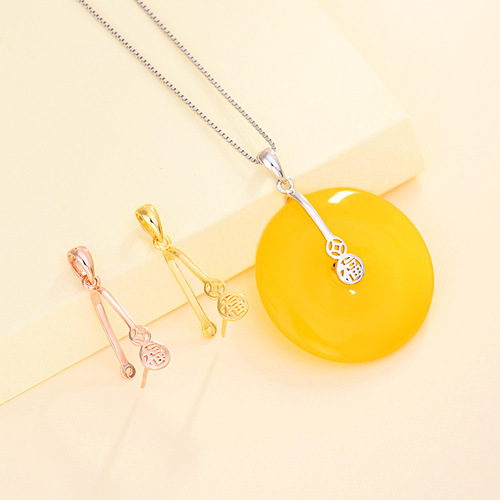 S925 Sterling Silver Ping An Knot Clasp, Men's and Women's Style, Hetian Jade Gourd Buckle DIY Accessories, Jadeite Pendant Clasp