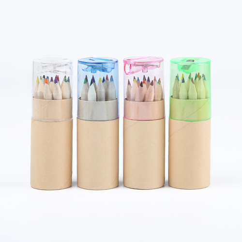 Kraft paper barrel colored pencils log color lead children's painting and drawing pens custom LOGO wholesale
