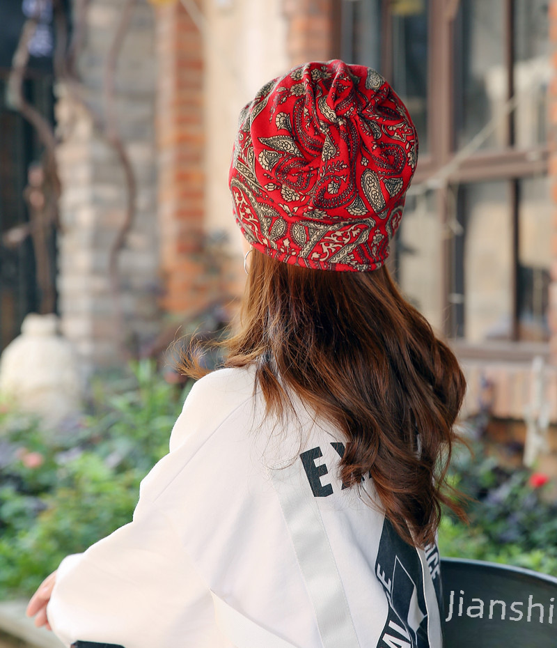 Pullovermütze im ethnischen Stil, Serie im europäischen und amerikanischen Stil, koreanischer Stil, Wickelmütze mit Cashew-Blumen, Mütze für Schwangere, Stapelmütze, Schal mit doppeltem Verwendungszweck_voghion.com