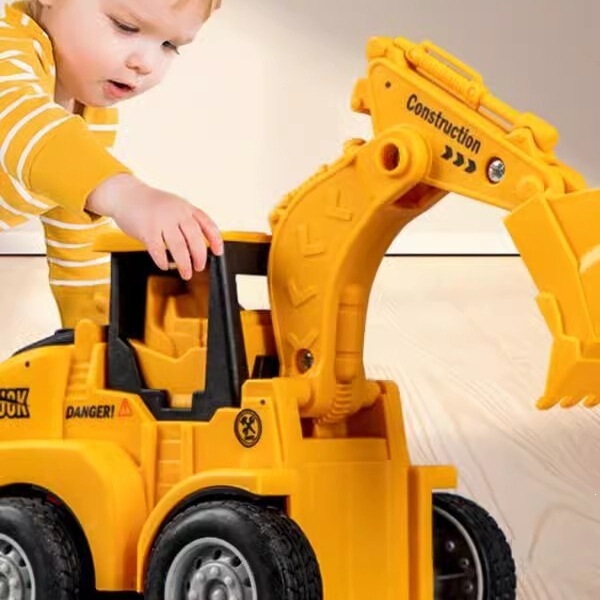 Press-And-Play Excavator Children's Toy Car Set: Excavator, Road Roller, Bulldozer, Forklift, Boys' Construction Vehicle Set