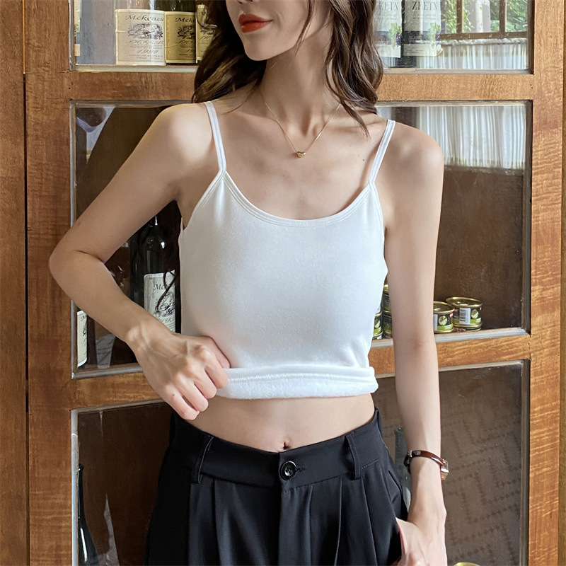 Short camisole fleece-lined vest for women 2023 new autumn and winter thickened inner wear warm slim fit suit bottoming top