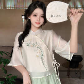 2025新款文艺民国风少女唐装两件套新中式复古刺绣改良旗袍套装