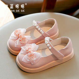 Girls Princess Shoes 2024 Spring and Autumn New Bow Children's All-match Soft-soled Single-layer Shoes Baby Guofeng Small Leather Shoes