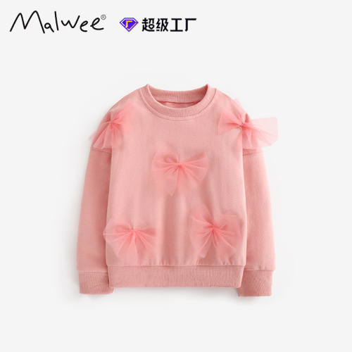 Cross-border Malwee girls' sweatshirt, new autumn/winter style, European and American style, small to medium-sized children's round-neck T-shirt, long-sleeved base shirt, pullover