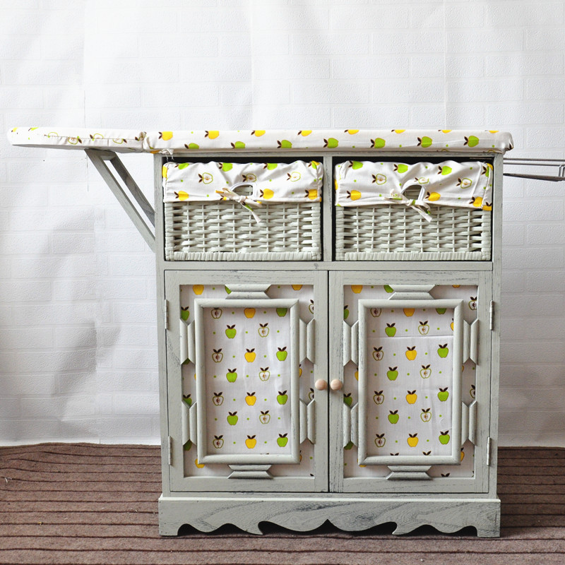 Armario de planchar de madera retro americano tabla de planchar de tela de madera tabla de planchar gabinete tabla de planchar almacenamiento armario de doble puerta