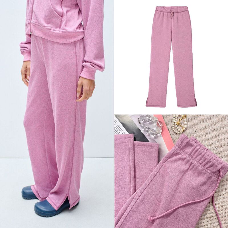 House26 Spring Letter Embroidery Custom Woven Floral Fleece Thin Elastic Waist Drawstring Split Casual Pants for Women House26 Spring Letter Embroidery Custom Woven Floral Fleece Thin Elastic Waist Drawstring Split Casual Pants for Women