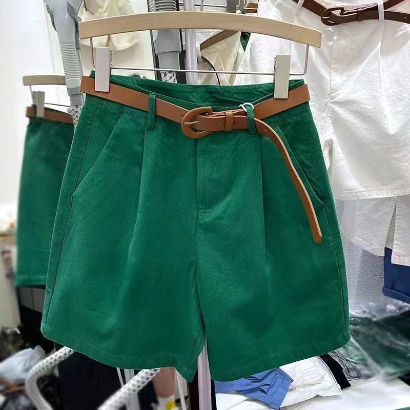 カーキカーゴショーツレディース夏薄手ハイウエストスリムルーズワイドレッグミッドパンツカジュアルスーツ5点パンツトレンディ|undefined