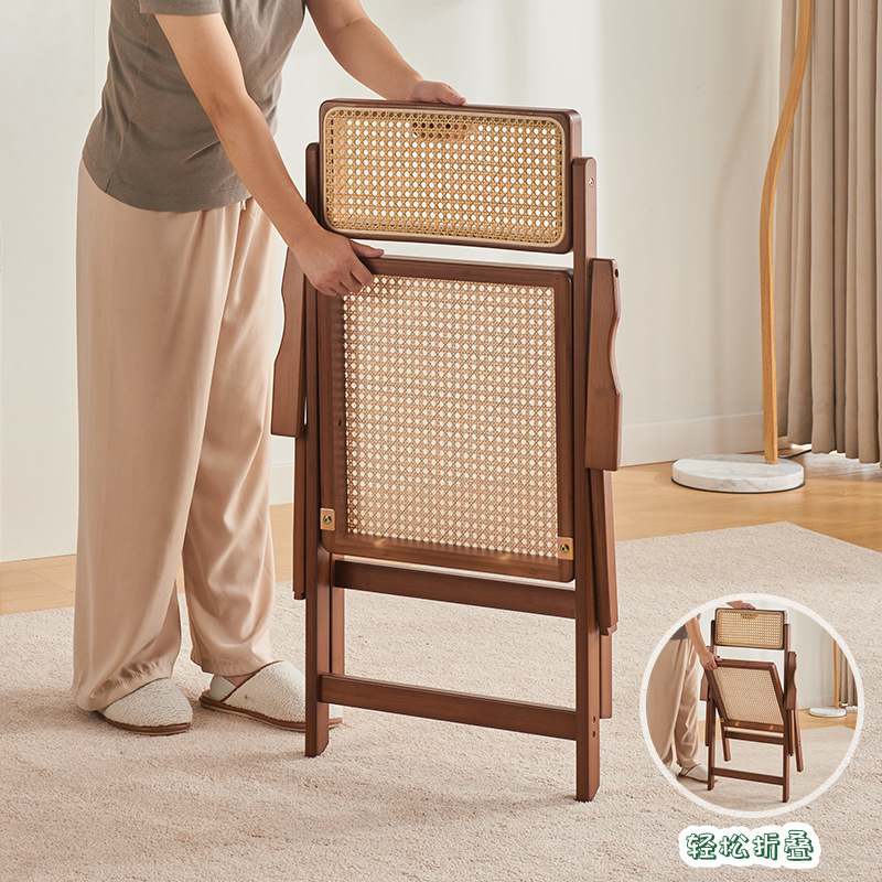 Wabi-Jifeng Silla de ratán Silla plegable con reposabrazos para el hogar Silla de ocio de celebridades de Internet Silla de escritorio y silla de comedor