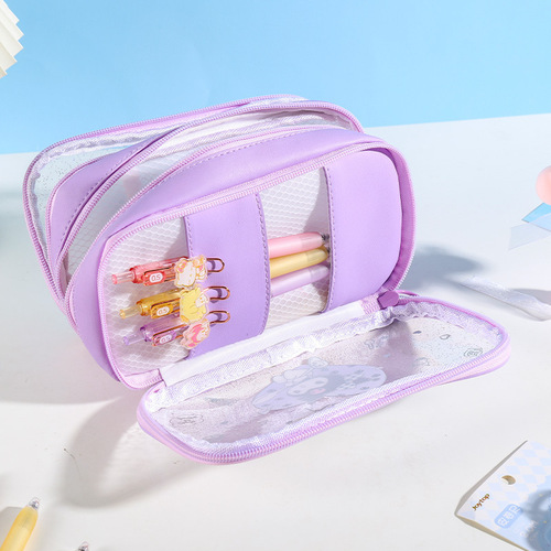 Yuemu Sanrio co-branded Kuromi pencil case three-layer large capacity PU waterproof high-looking elementary school junior high school girls