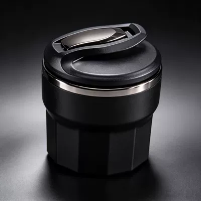 opened, removable and washable inner liner, Car ashtray - titanium-black-short-model-h115outer-diameter-77mm