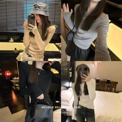 黑豆哼哼 温柔理想型*一字肩修身毛衣女内搭春秋季打底针织衫上衣