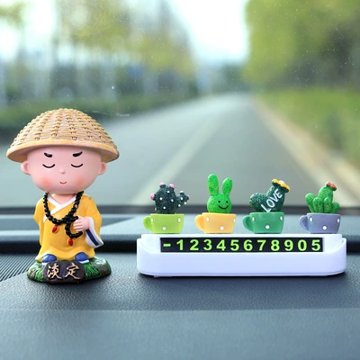 Head Calmly, Little Monk Car | Car ornaments - multiple-options-available-see-details-page-calm-monk-green-plant-number-plate-white-free-traceless-stickers