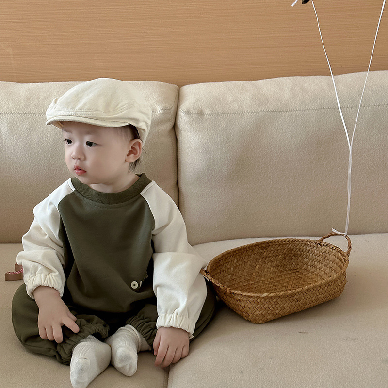 Mono para Bebé Estilo Otoñal, Ropa Infantil Coreana, Pelele con Bloques de Color para Bebés, Mono para Niños, Ropa Otoñal para Niñas