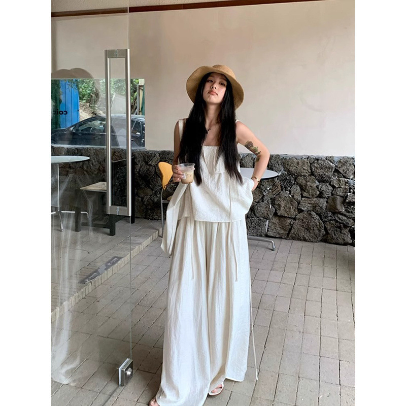 Fashion suit Women's Design Camisole Women's Top Summer Loose Wide-leg Casual Two-piece Set