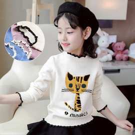 秋冬款女童装儿童洋气韩版套头针织打底衫中大童白色毛衣加绒加厚