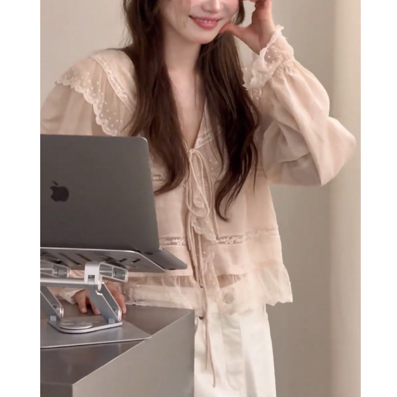小众设计师系列 法式度假风蕾丝花边小衫荷叶边衬衫女新款2026潮