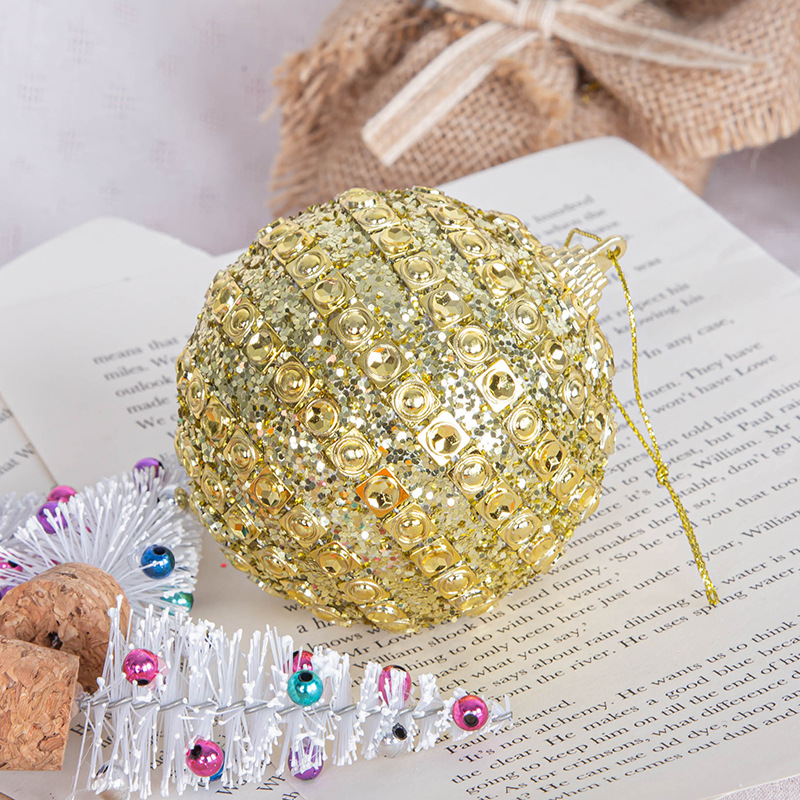 Bola de Navidad con lentejuelas de oro decoraciones para árboles de Navidad adornos colgantes de Navidad ventana Bola de colores 8m3 paquete