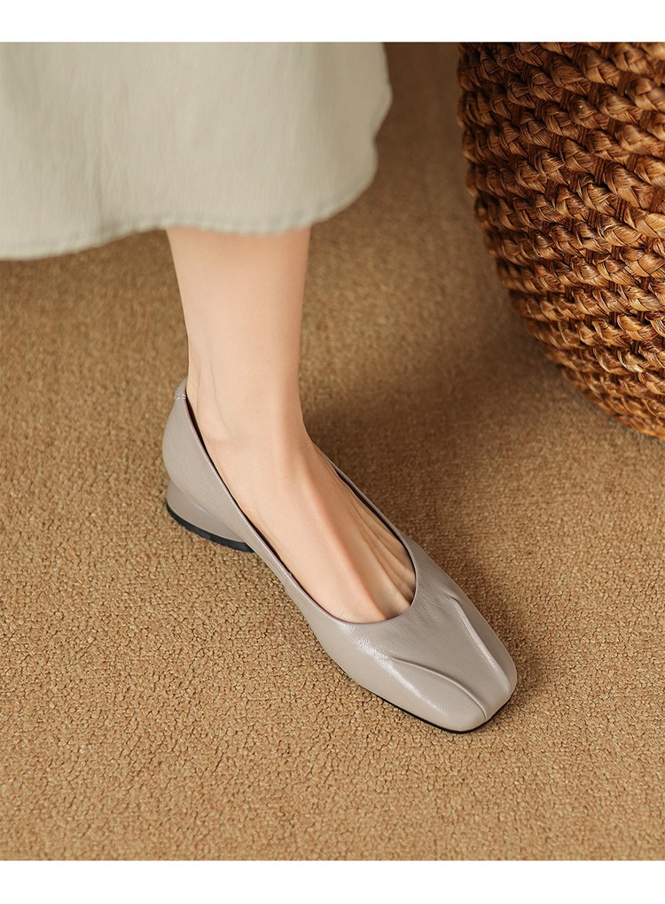 Giày gót thấp da cừu đầu vuông cổ điển kiểu Pháp – giày bà mẹ xỏ chân mùa thu, gót thô miệng nông — Màu đen chi tiết 6
