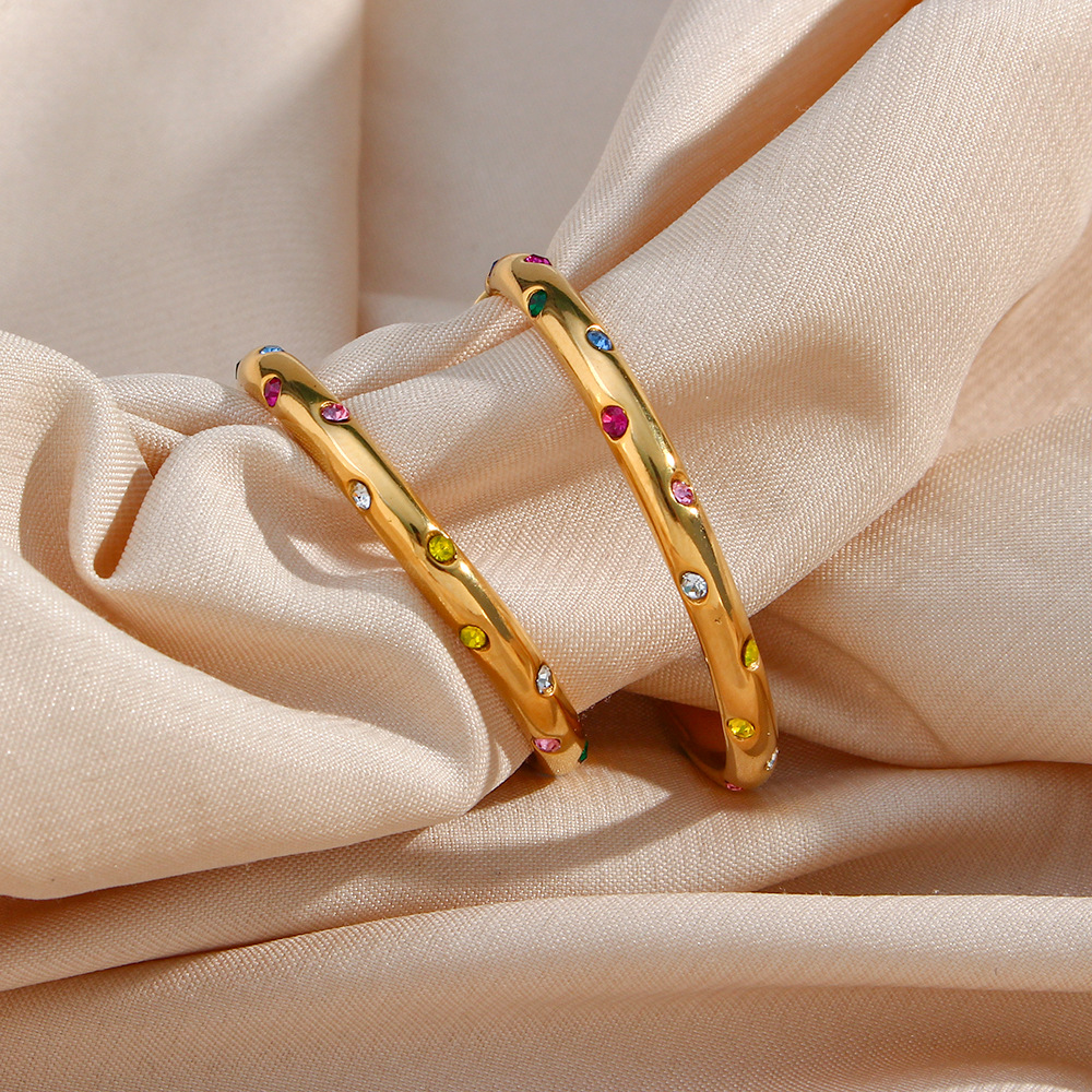 Fashion Stainless Steel Plated 18K Gold Oversized Zircon Inlaid Earrings