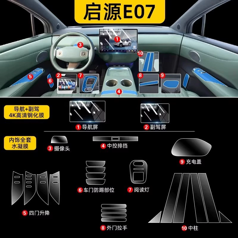 Подходит для Changan Qiyuan E07, защитная пленка для внутреннего экрана, закаленная пленка, пленка для центрального управления, аксессуары для внутренней отделки.