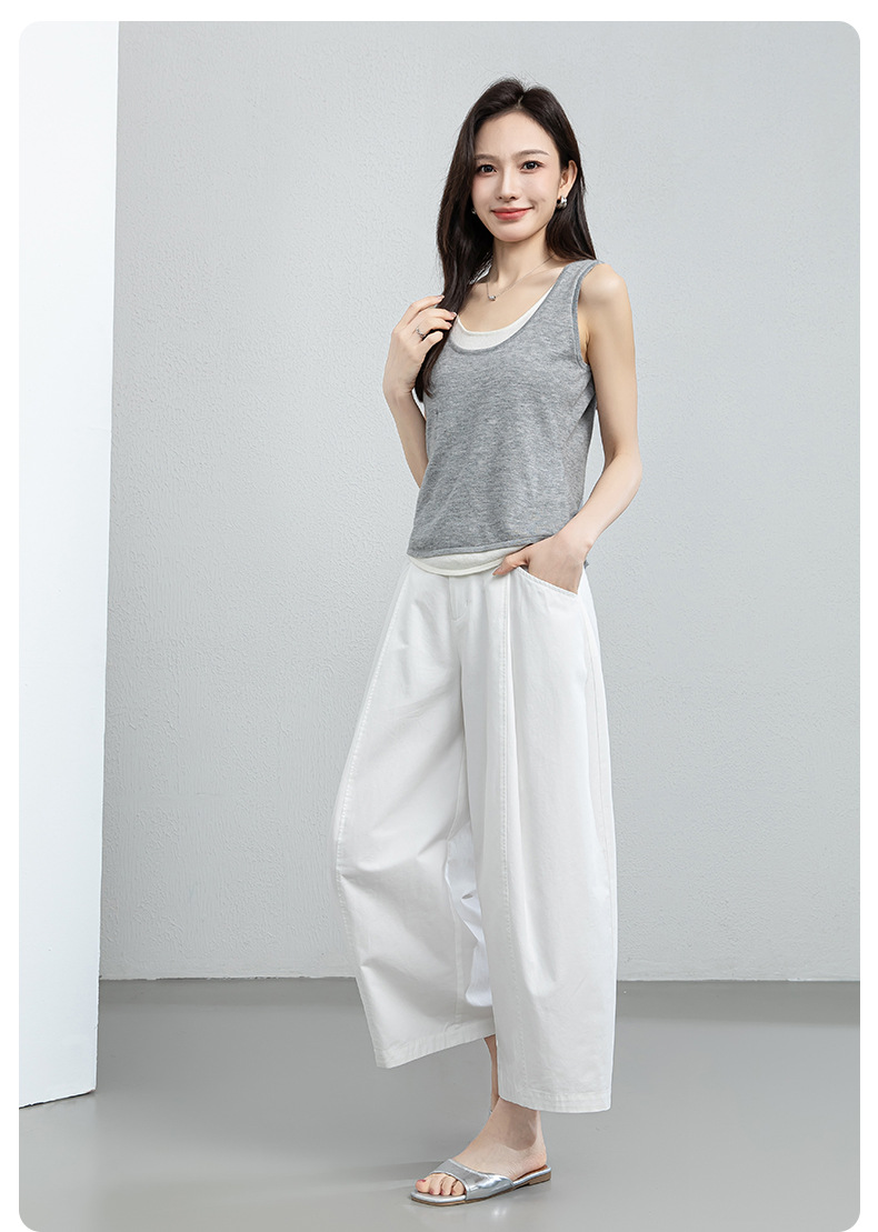 Quần culottes nữ ống rộng cạp cao dáng suông — màu trắng chi tiết 22