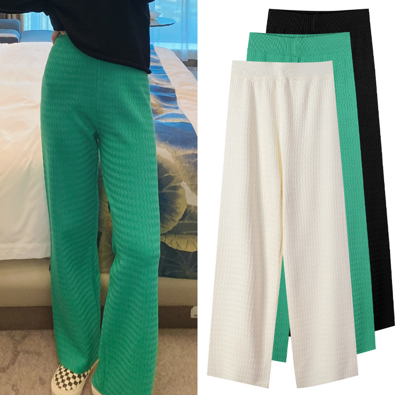 Korean Style Autumn and Winter New Thick Sweat Pants Women's 2021 Fashion High Waist Corrugated Straight Warm Casual Pants