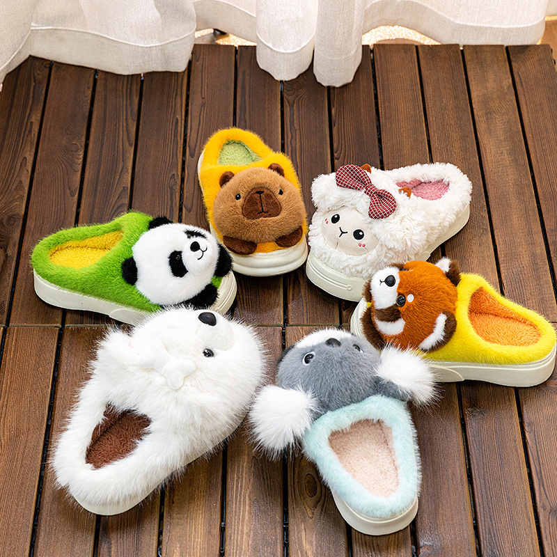 Authentic New Cute Animal Cotton Slippers Cute Panda Sheep Autumn and Winter Slippers Warm Capybara Thick-Soled Cotton Slippers
