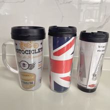 插纸双层塑料大容量随行咖啡杯动漫个性礼品杯卡纸广告杯双层DIY