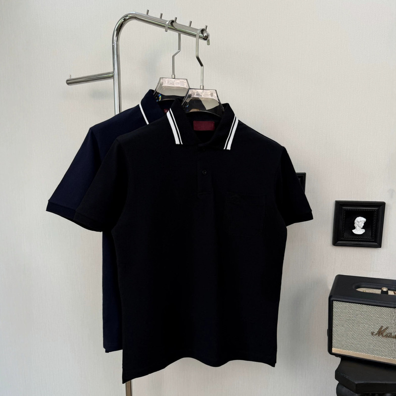Special Custom-Woven Fabric Ss25 g Brand Embroidered Letter Logo Color-Blocked Striped Chest Pocket Polo Shirt Short Sleeve Special Custom-Woven Fabric Ss25 g Brand Embroidered Letter Logo Color-Blocked Striped Chest Pocket Polo Shirt Short Sleeve