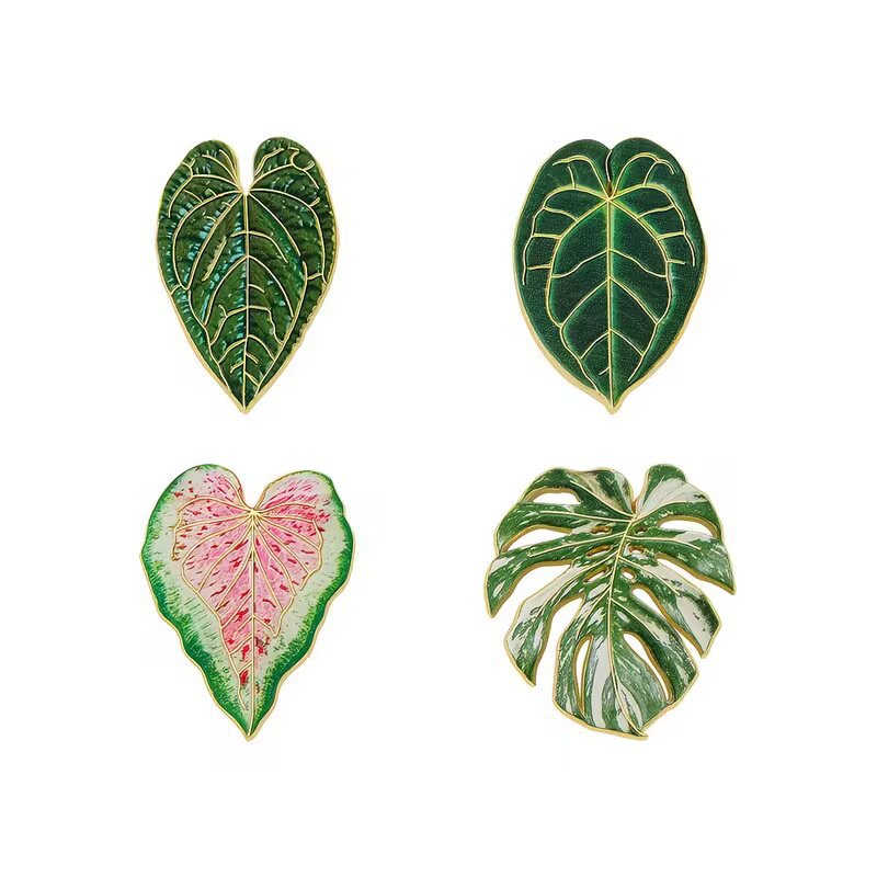 Plantas tropicales broche de color hoja de bambú de espalda insignia de aleación pin ropa bolsas de lápiz accesorios mochilas al por mayor en stock