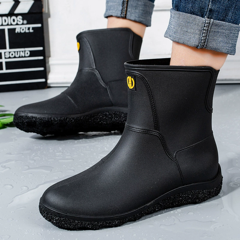 Европейские и американские ботинки для ветра и дождя, мужские непромокаемые модные резиновые сапоги на толстой подошве, износостойкая Нескользящая кухонная резиновая обувь, уличная непромокаемая рыболовная обувь, мужская
