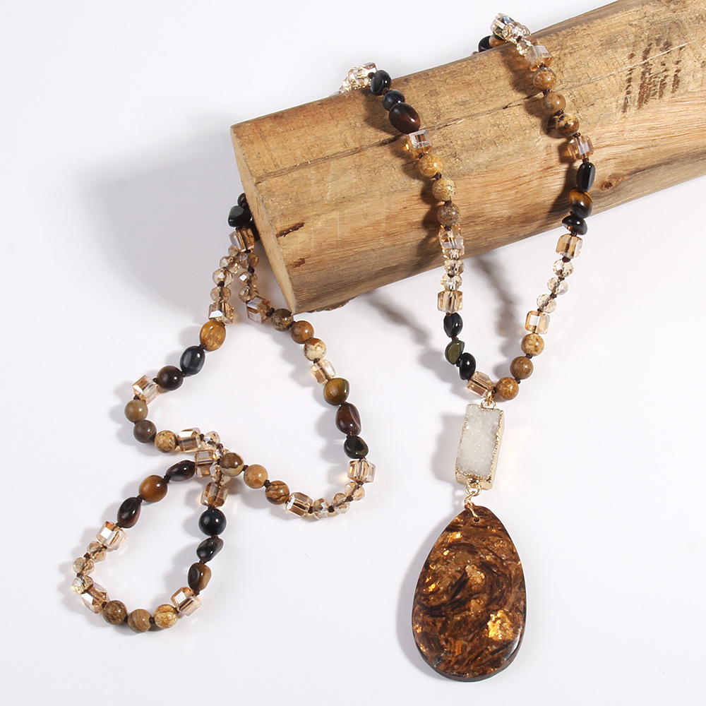 75g Weight Semi-precious stone, Natural Stone Pendant Material Sweater Chain Classification Semi-precious stone, Natural Stone Chain Material 1 Piece Quantity Daily Occasion Semi-precious stone, natural stone Material Water Droplets Pattern Unisex Gender Beaded Design Bohemian Style Bohemian Water Droplets Semi-precious Stone Natural Stone Sweater Chain In Bulk Natural Stone Necklace 6