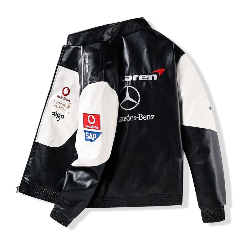 American-Style Embroidered Stand-Collar Leather Jacket Trendy Brand Men's Loose Versatile Leather Biker Jacket Pilot Coat