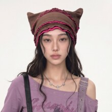 小韩女首选~个性褶花多层立耳造型包头帽淡森感少女冷帽针织帽潮