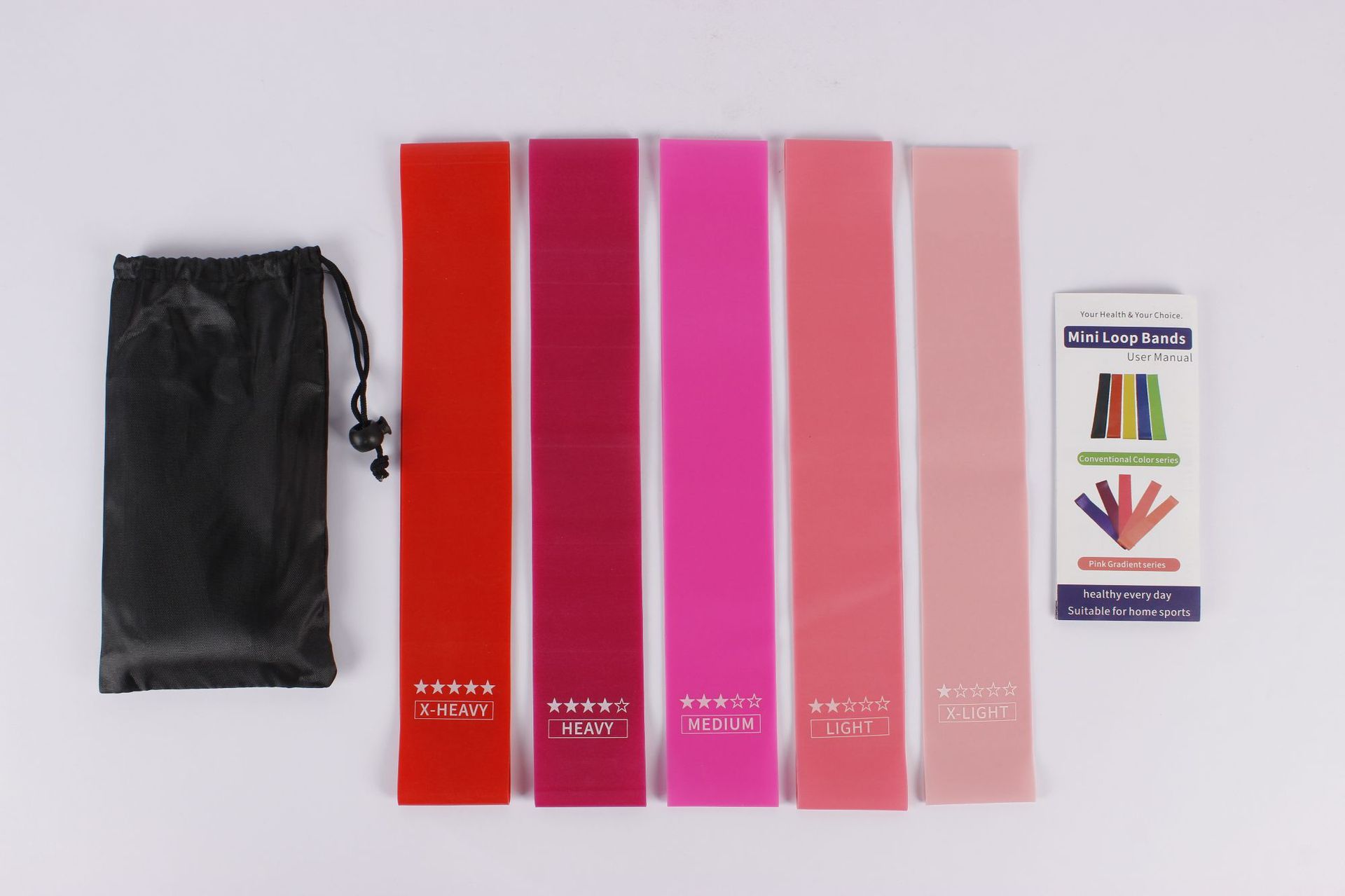 A set + instructions in a cloth bag (with strength scale) gradient red series