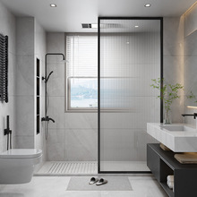 现代简约长虹钢化玻璃卫生间淋浴房家用隔断客厅入户铁艺水纹屏风