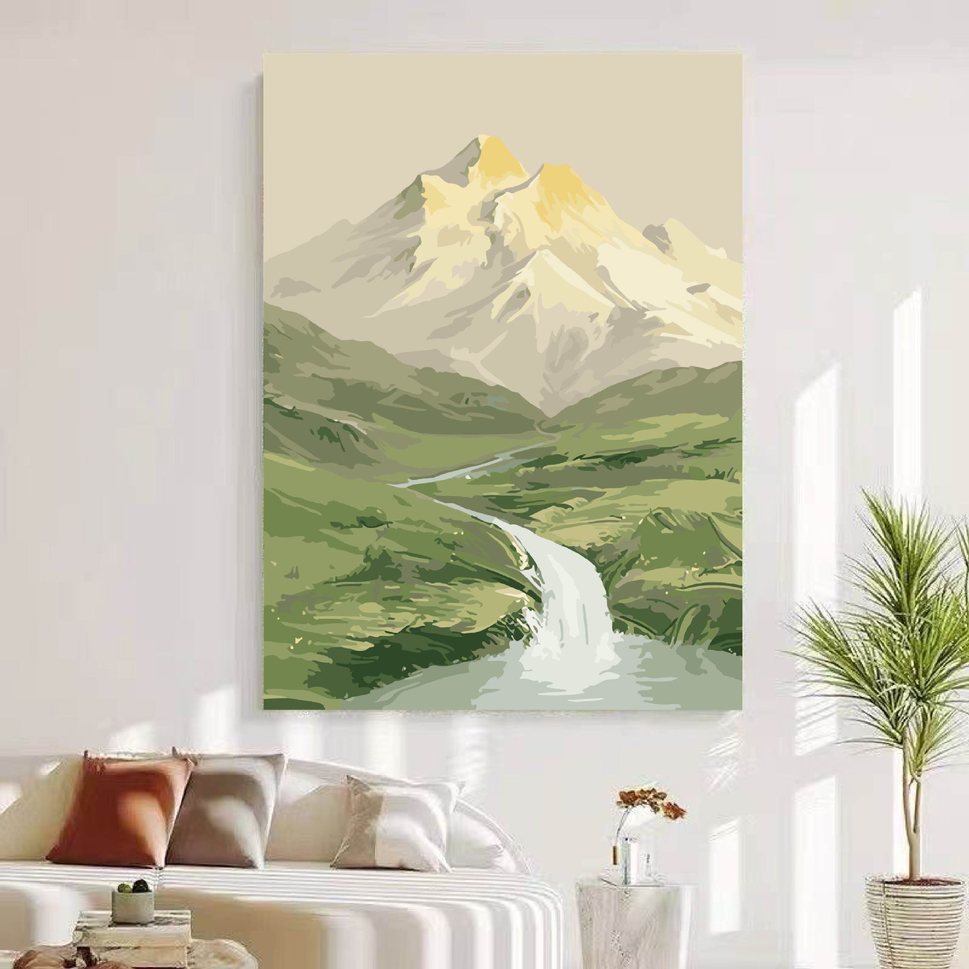 El viento tranquilo del sol Jinshan porche pinturas decorativas de textura de alto nivel pinturas de paisaje verde pinturas decorativas de paisaje